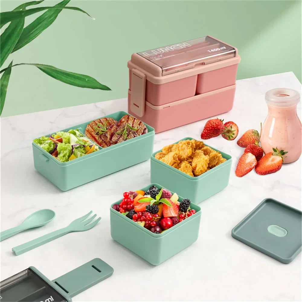 1400ml Double Layer Bento Box | Microwave Safe Food Storage – Lunch at Work, Kids' Meals