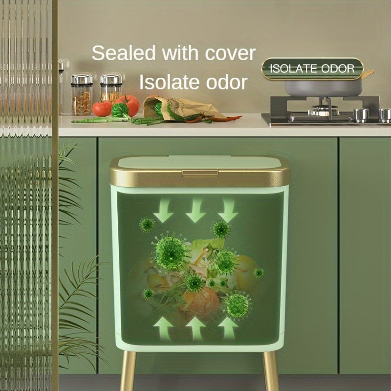 15L Odour-Sealing Trash Can with Elevated Legs – Stylish Waste Bin for Kitchen, Living Room
