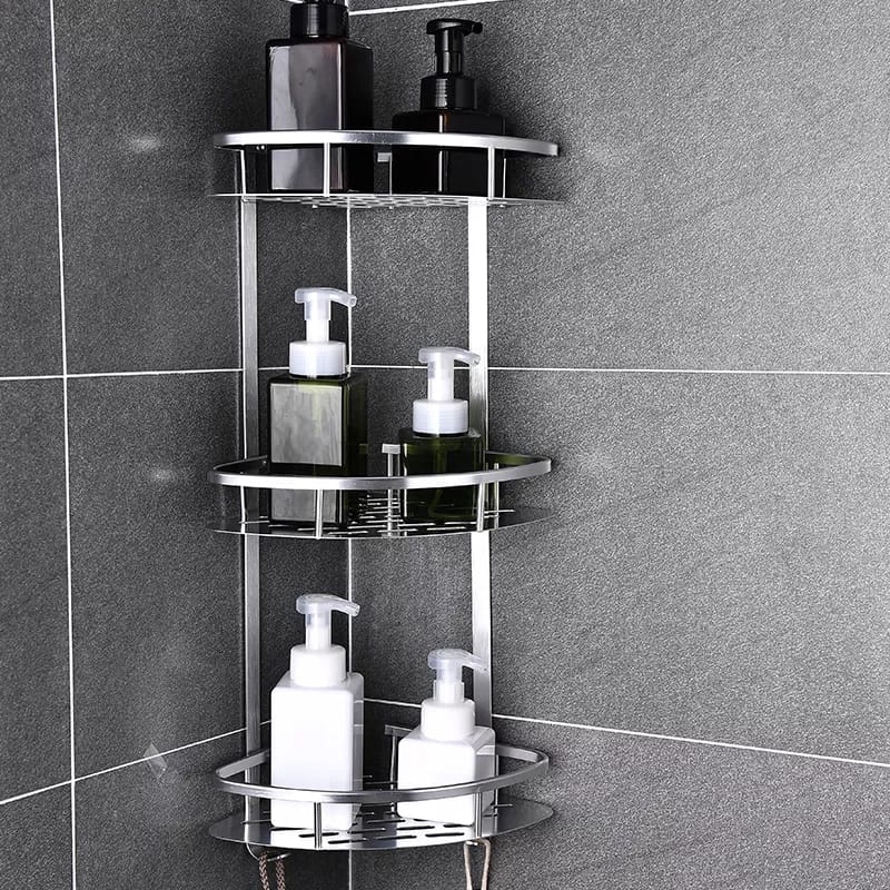 3-Layer Space Aluminium Bathroom Corner Shelf – Space-Saving, Home Organization