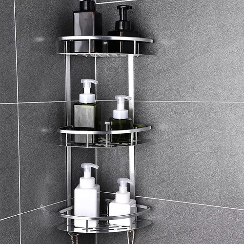 3-Layer Space Aluminium Bathroom Corner Shelf – Space-Saving, Home Organization