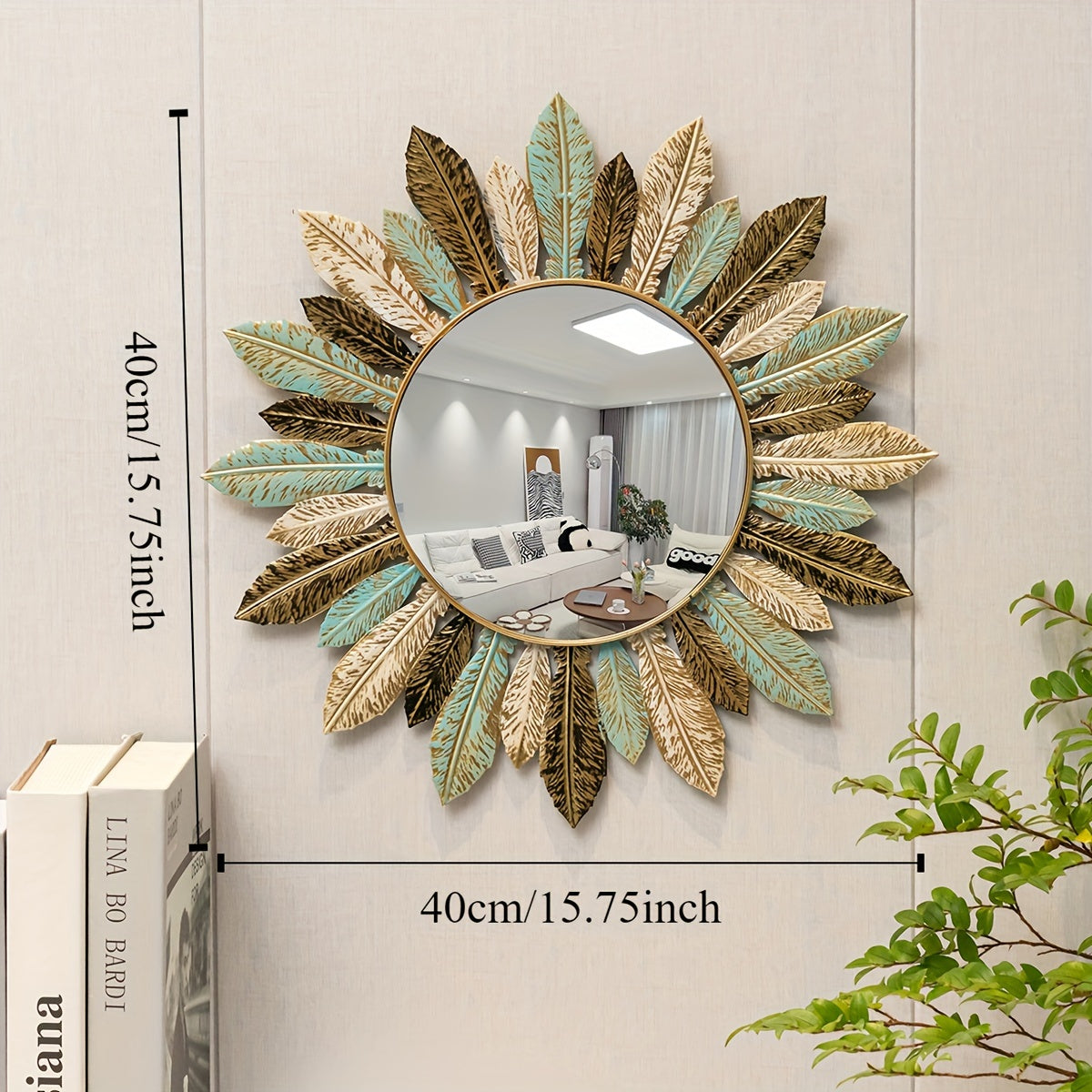 Bohemian Metal Wall Mirror | Teal & Gold Leaf Design – Home Decor, Wall Art