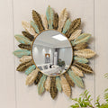 Bohemian Metal Wall Mirror | Teal & Gold Leaf Design – Home Decor, Wall Art