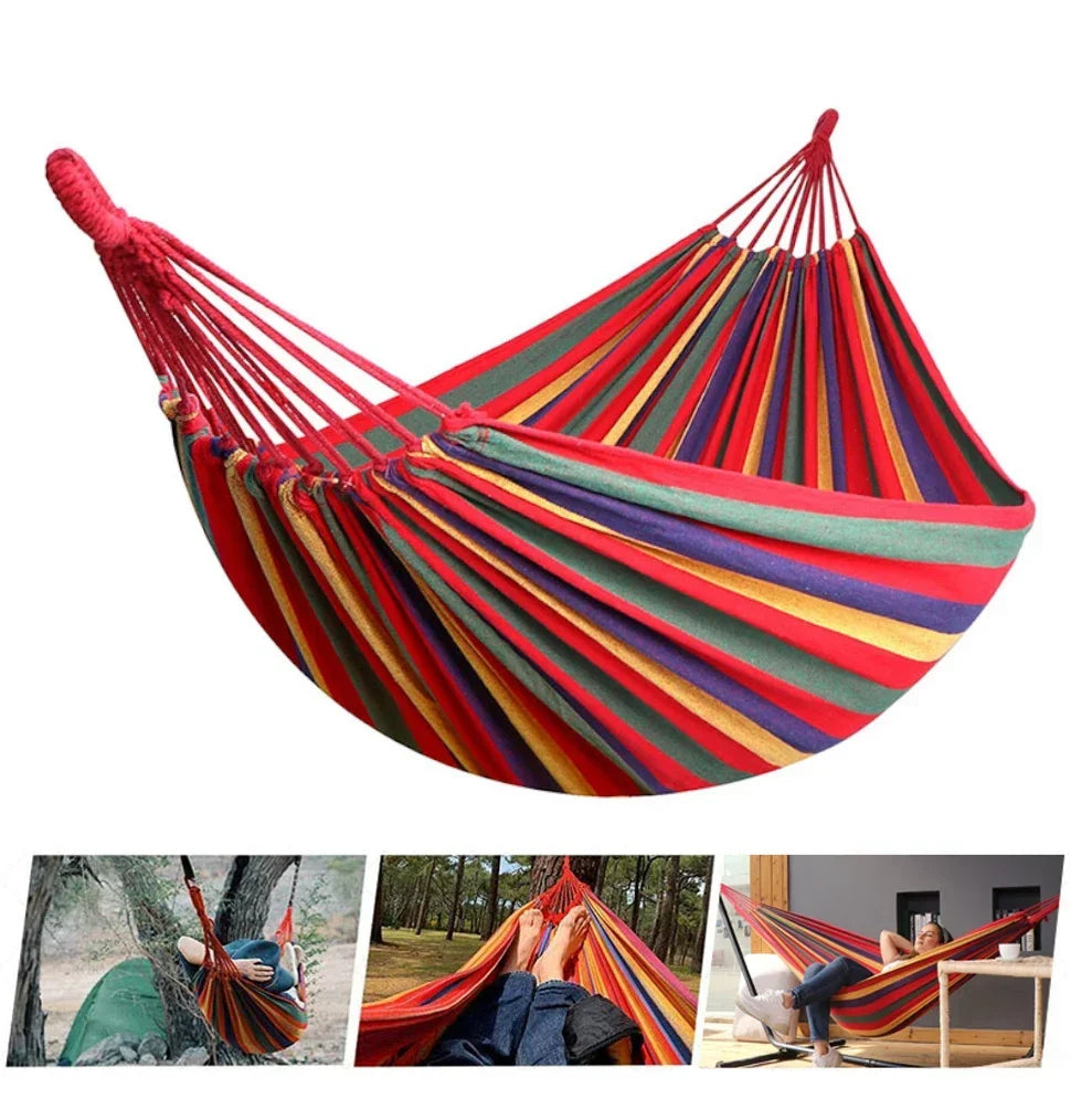 Canvas Hammock | Striped Double Swing Bed – Indoor Relaxation, Outdoor Camping