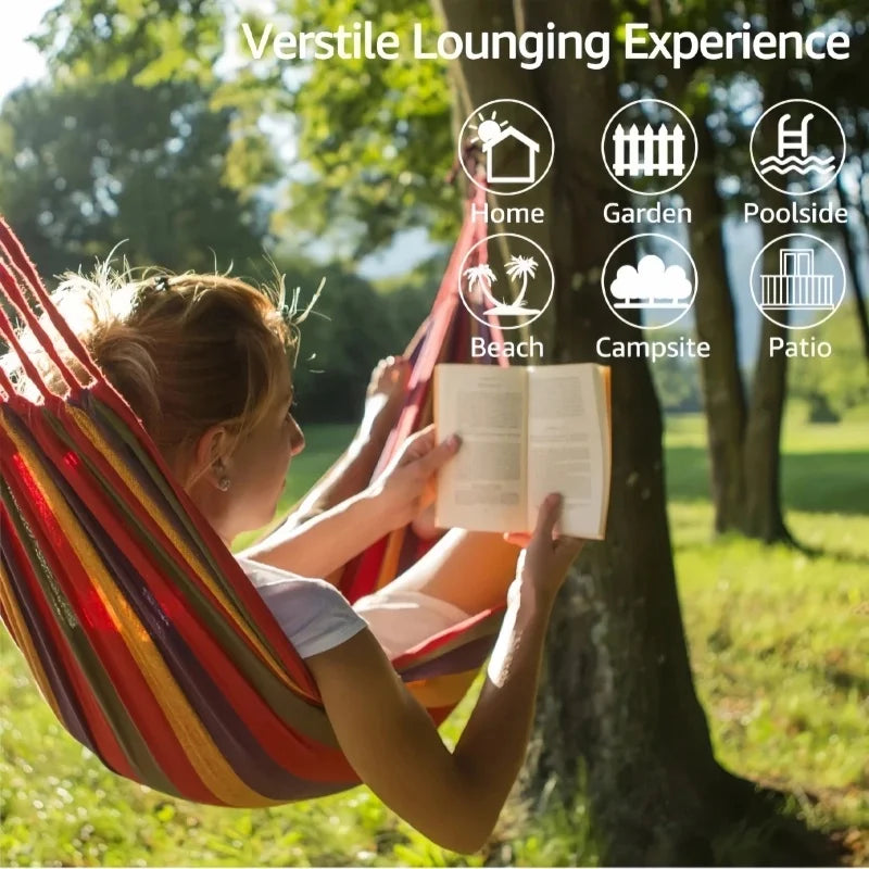 Canvas Hammock | Striped Double Swing Bed – Indoor Relaxation, Outdoor Camping