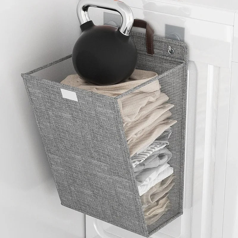 Foldable Adhesive Laundry Basket | Wall-Mounted Hamper – Space-Saving, Home Organization