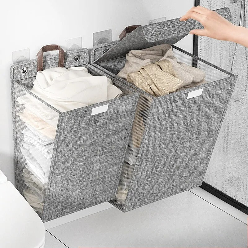 Foldable Adhesive Laundry Basket | Wall-Mounted Hamper – Space-Saving, Home Organization
