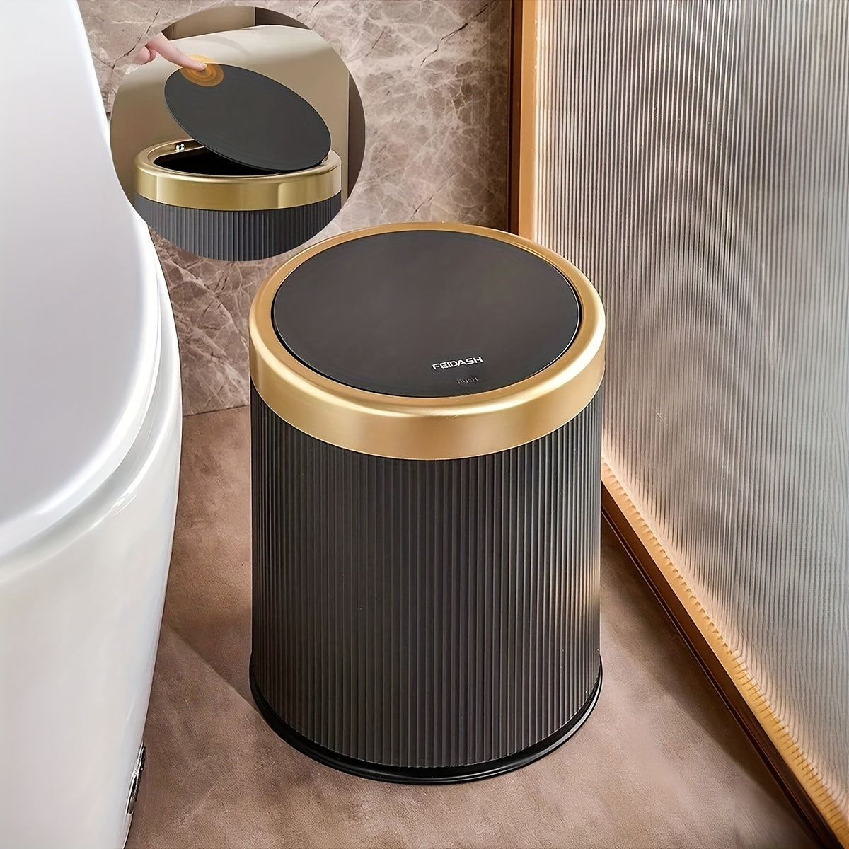 Luxury Oval Trash Can | Press-Top Waste Bin with Dual Inner Bucket – Kitchen, Home