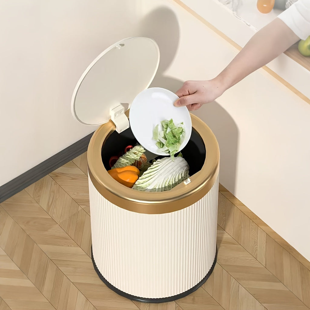 Luxury Oval Trash Can | Press-Top Waste Bin with Dual Inner Bucket – Kitchen, Home