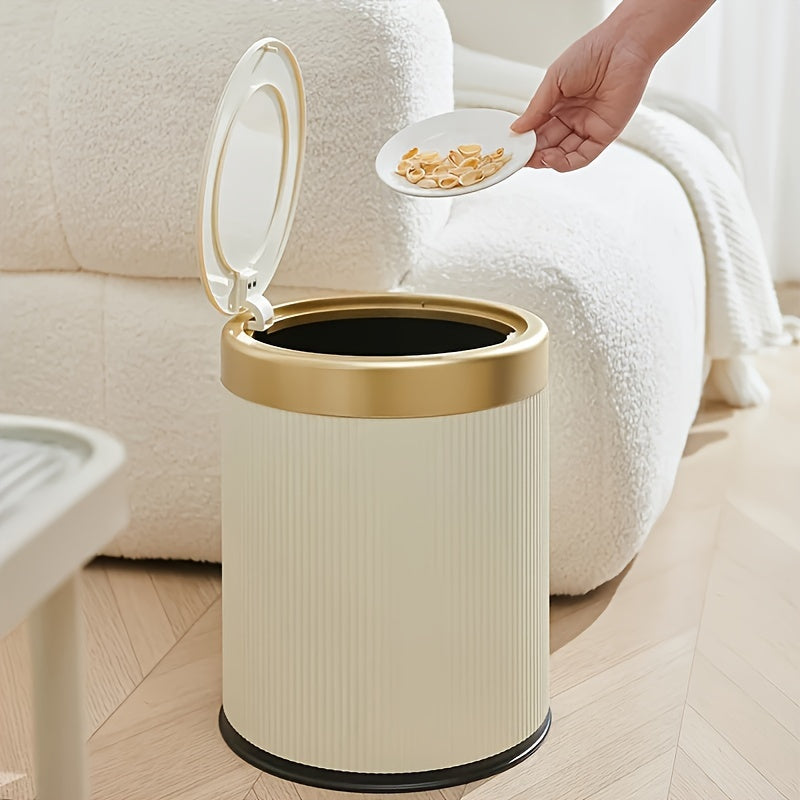 Luxury Oval Trash Can | Press-Top Waste Bin with Dual Inner Bucket – Kitchen, Home