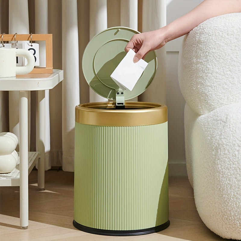 Luxury Oval Trash Can | Press-Top Waste Bin with Dual Inner Bucket – Kitchen, Home