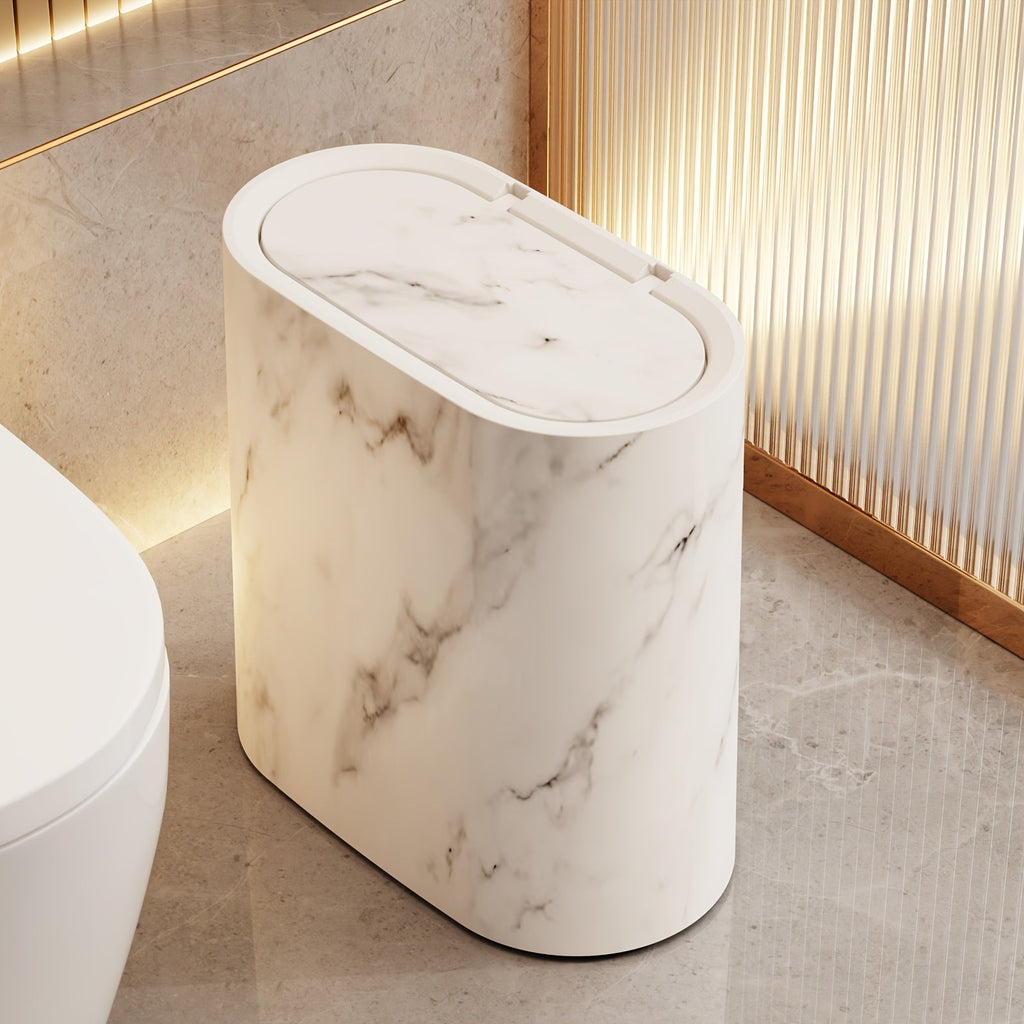 Marble Pattern Bin | Modern Waste Bin with Lid – Bathroom, Kitchen