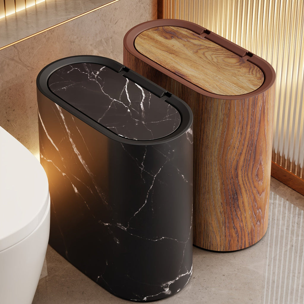 Marble Pattern Bin | Modern Waste Bin with Lid – Bathroom, Kitchen