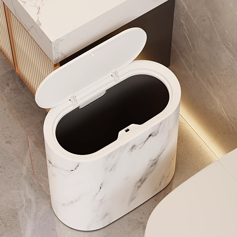 Marble Pattern Trash Can | Modern Kitchen & Bathroom Bin with Lid – Space-Saving, Home Organization