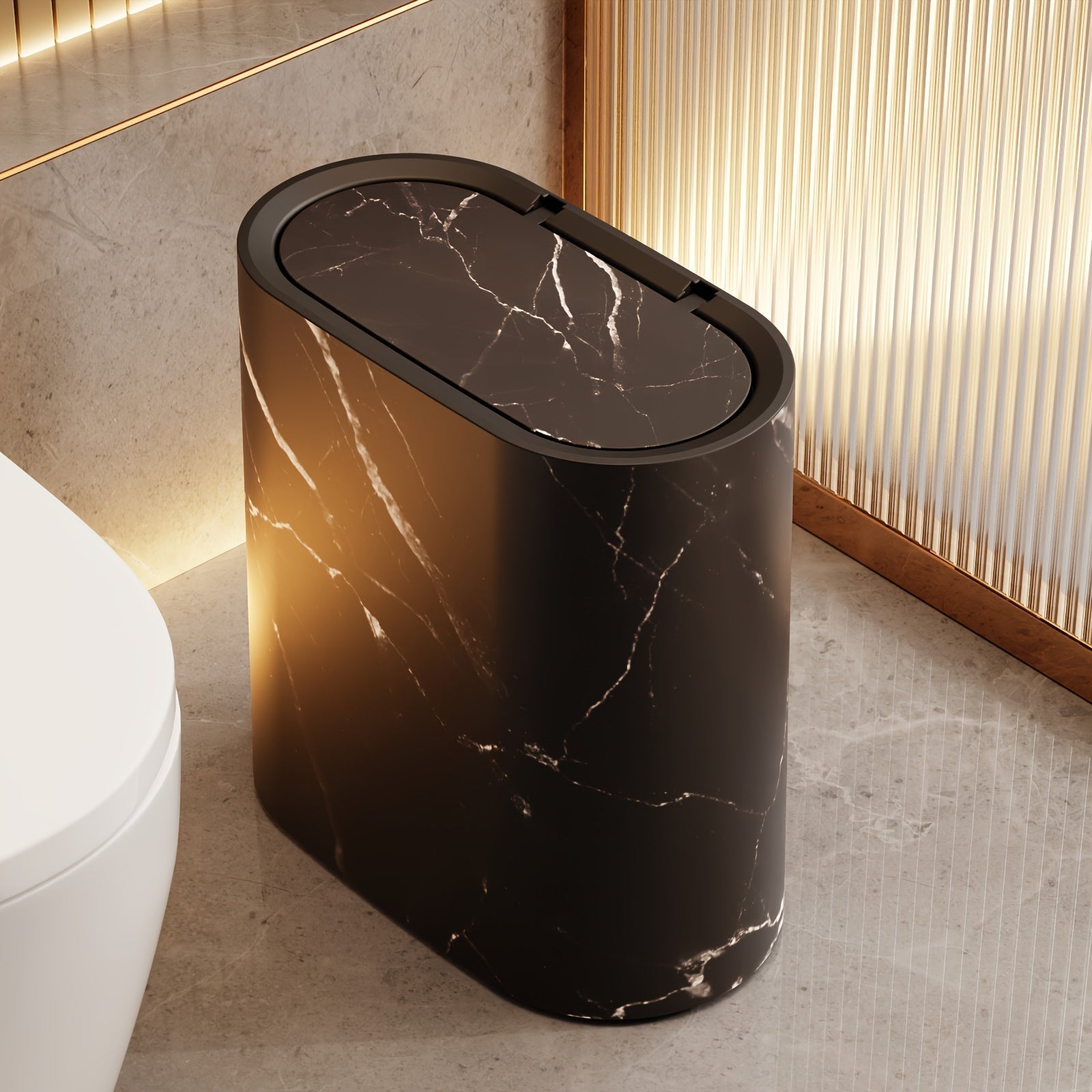 Marble Pattern Trash Can | Modern Kitchen & Bathroom Bin with Lid – Space-Saving, Home Organization
