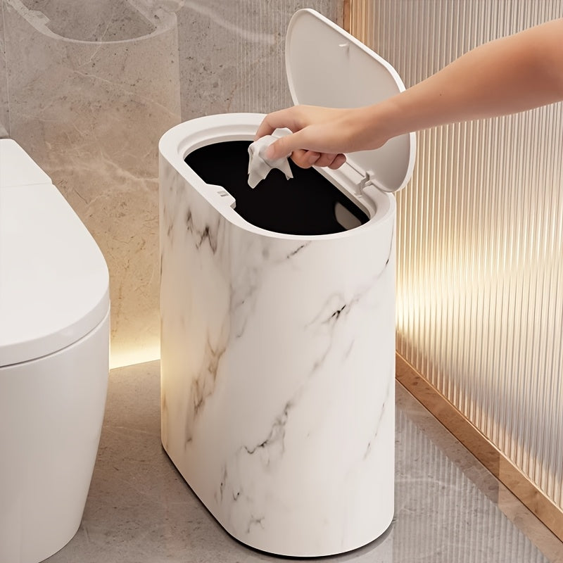 Marble Pattern Trash Can | Modern Kitchen & Bathroom Bin with Lid – Space-Saving, Home Organization