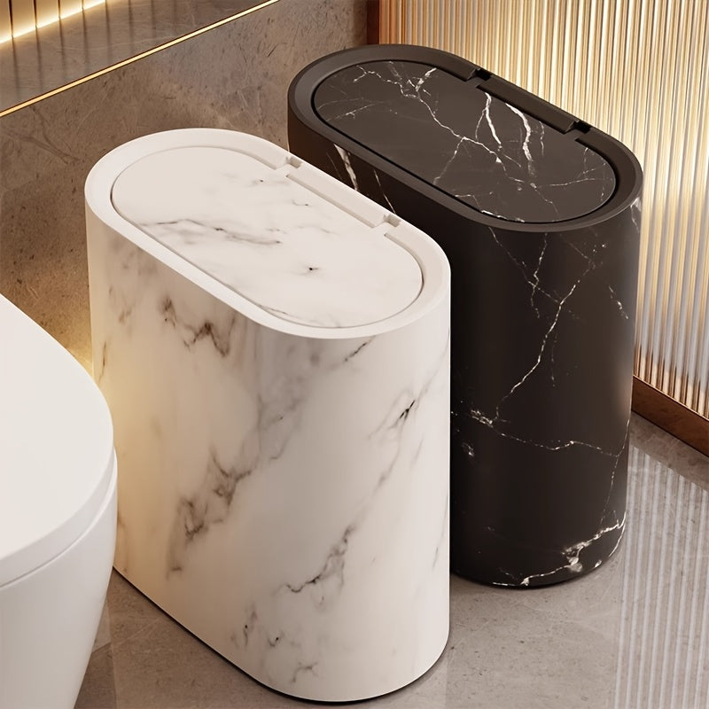 Marble Pattern Trash Can | Modern Kitchen & Bathroom Bin with Lid – Space-Saving, Home Organization