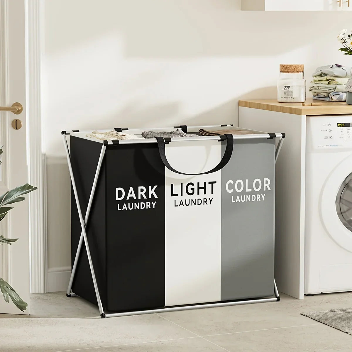Multi-Section Laundry Hamper | Foldable Clothes Basket – Space-Saving, Home Organization