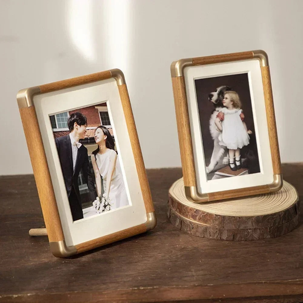Tabletop Photo Frame | Vintage Wood & Brass Design – Home Decor, Gift