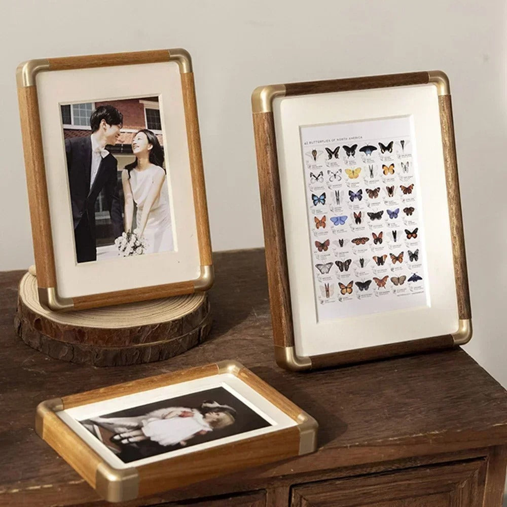 Tabletop Photo Frame | Vintage Wood & Brass Design – Home Decor, Gift