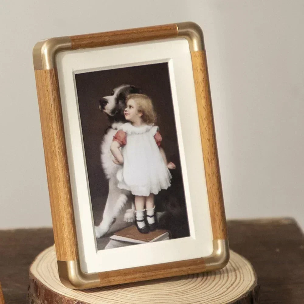 Tabletop Photo Frame | Vintage Wood & Brass Design – Home Decor, Gift