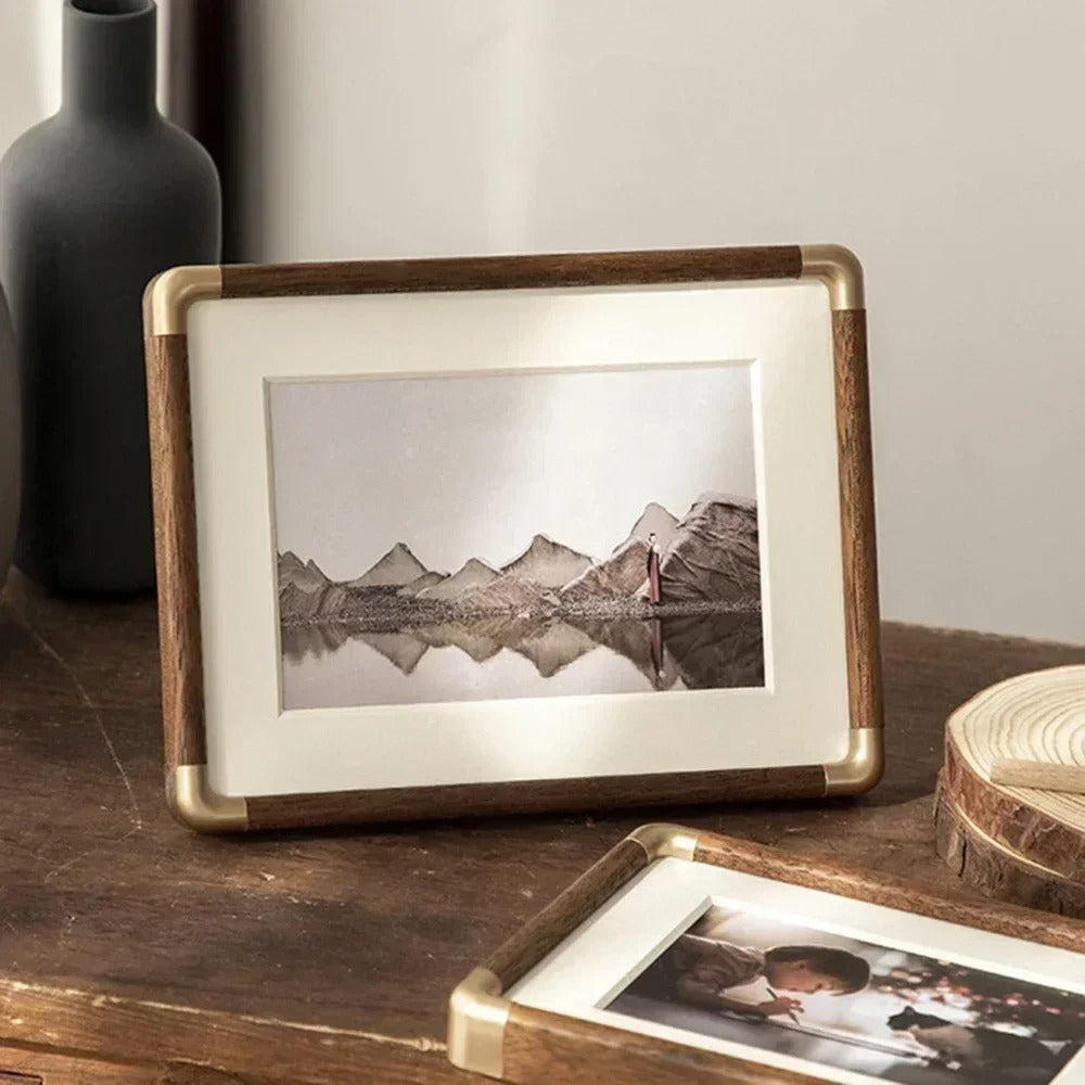 Tabletop Photo Frame | Vintage Wood & Brass Design – Home Decor, Gift