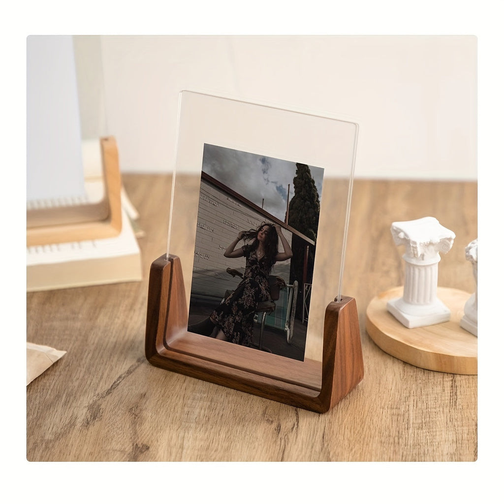 U-Shaped Acrylic & Wood Photo Frame | Modern Minimalist Display – Home Décor, Gift