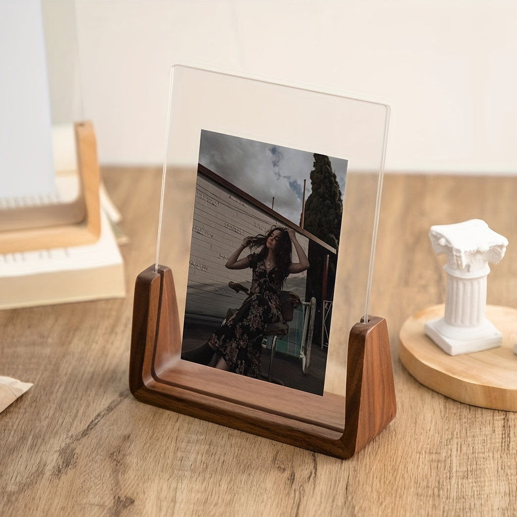 U-Shaped Acrylic & Wood Photo Frame | Modern Minimalist Display – Home Décor, Gift