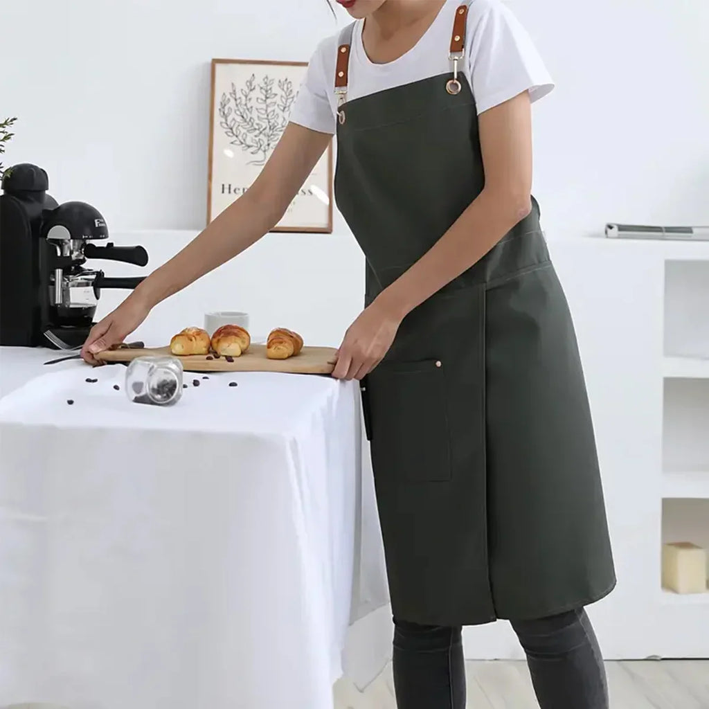 Waterproof Canvas Apron with Pockets | Split Skirt Design – Cooking, Crafting