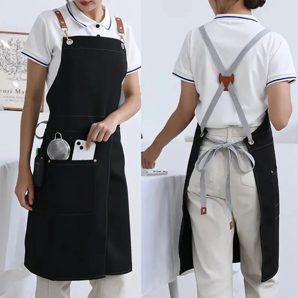 Waterproof Canvas Apron with Split Skirt Design and Pockets – Cooking, Crafting